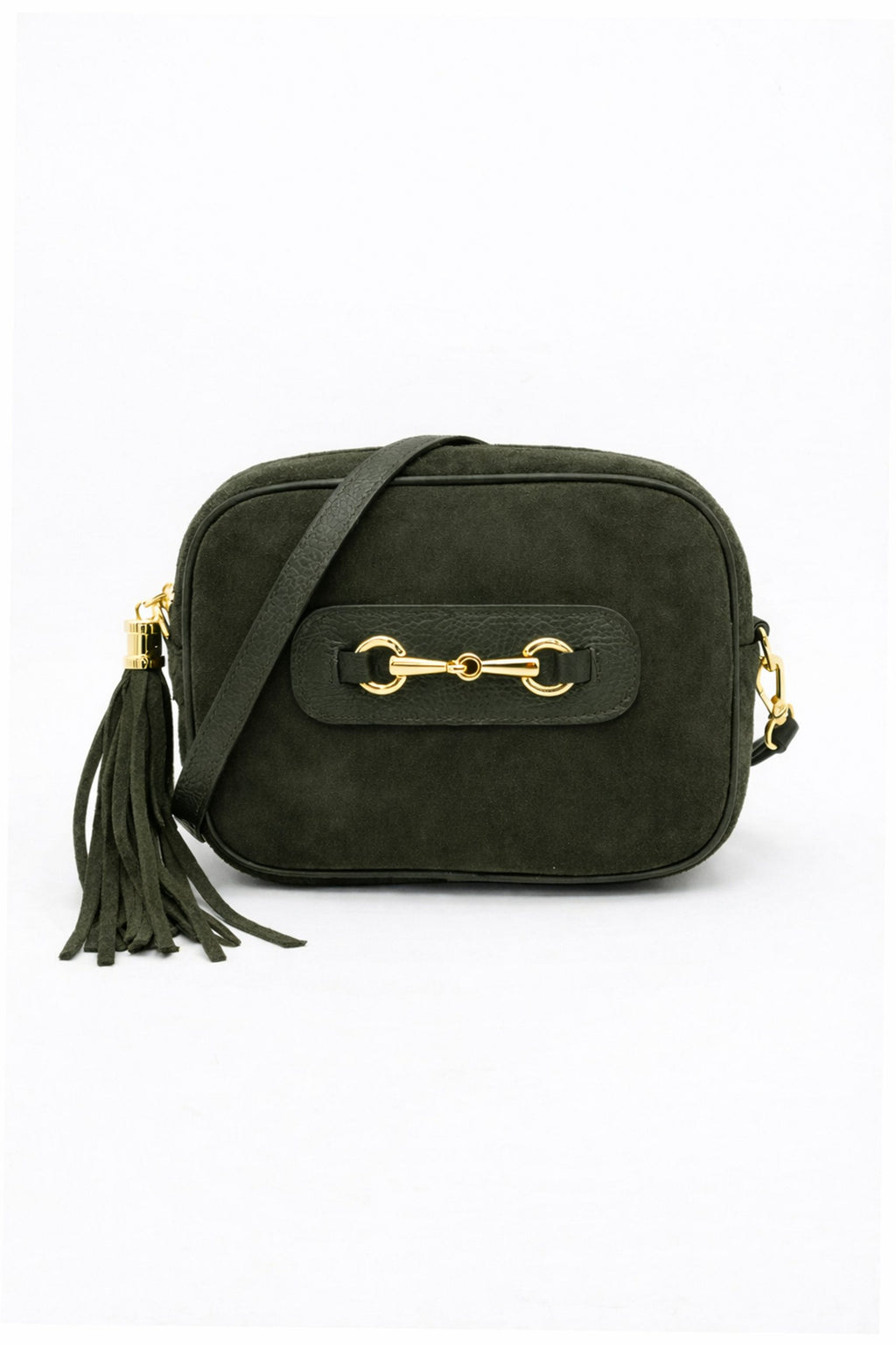Italian Genuine Suede Crossbody Bag with Horsebit Detail - Army Green image
