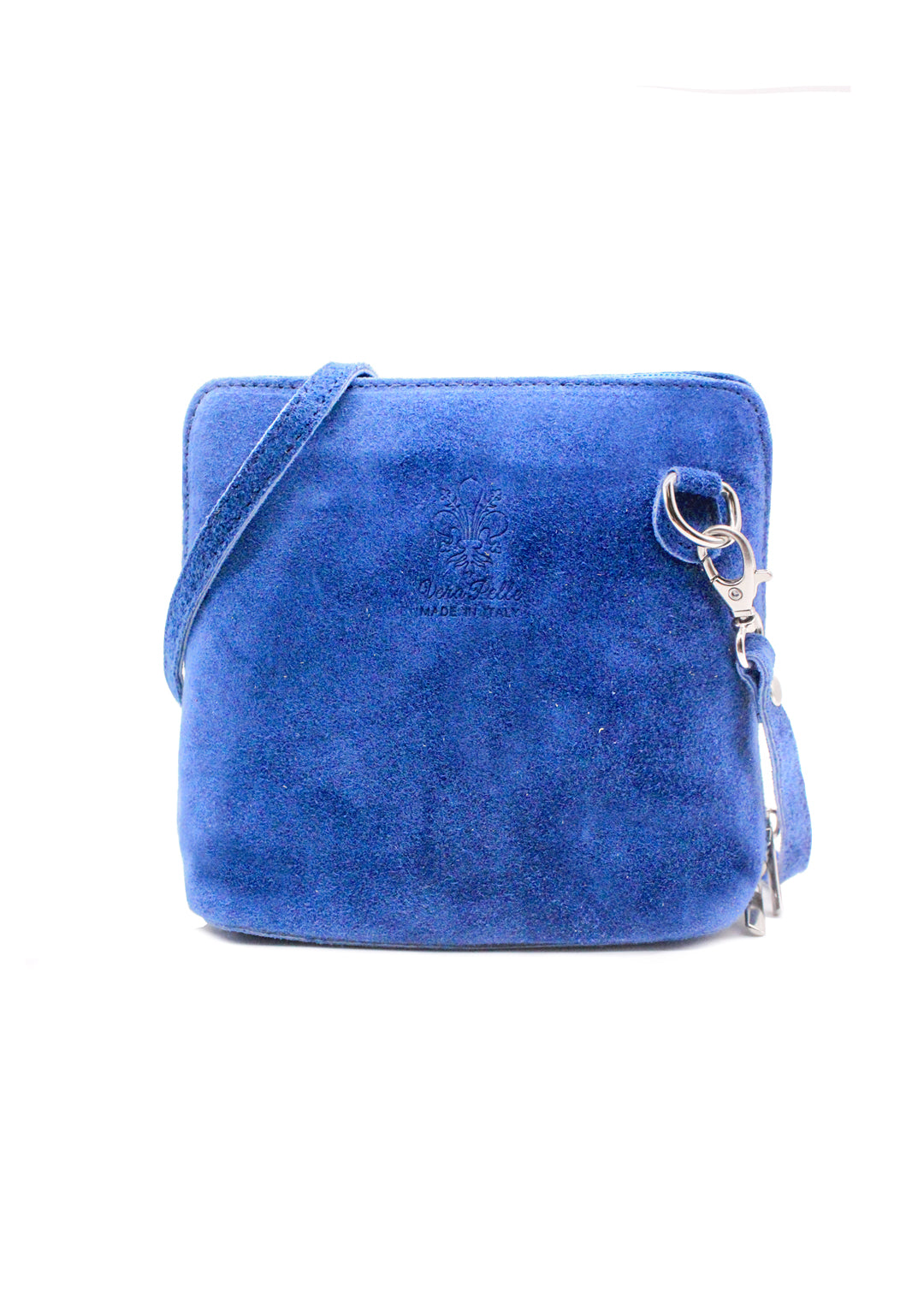Small Genuine Italian Suede Leather Zip Around Crossbody Bag - Royal Blue image