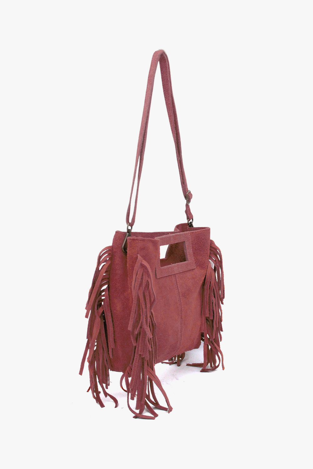 Genuine Italian Suede Crossbody Bag with Boho Fringe Design image 8