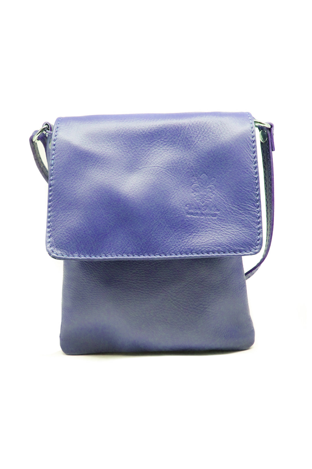 Stylish Flap Small Genuine Italian Leather Crossbody Bag - Navy image