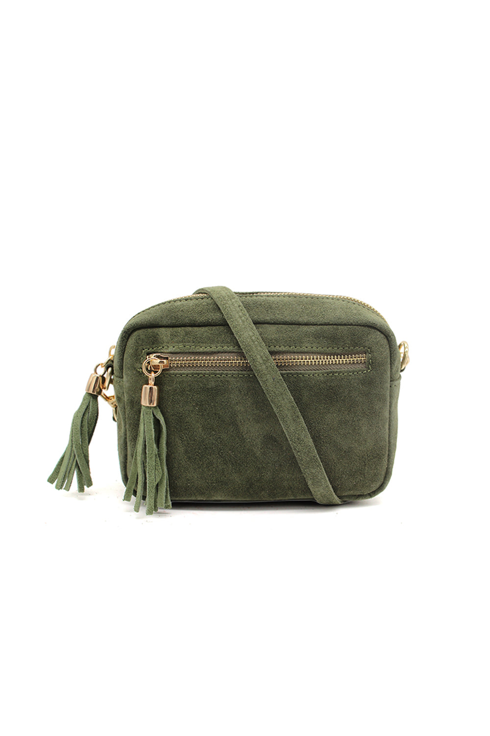 Casual Italian Genuine Suede Crossbody Bag with Tassel Zipper Closure - Dark Green image
