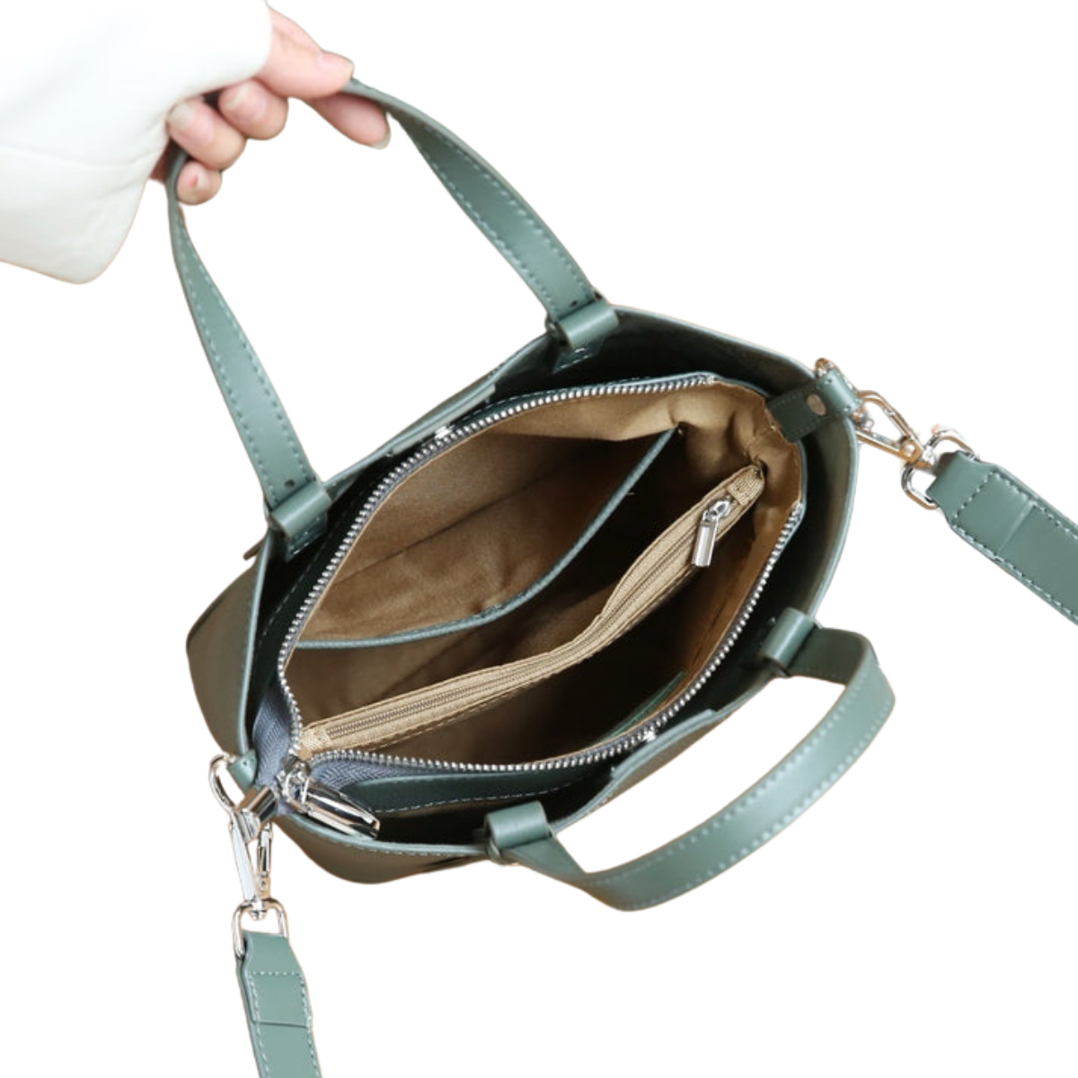 Compact Stylish Genuine Leather Crossbody Tote Bag image 2