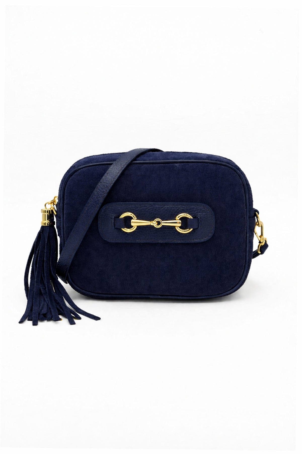 Italian Genuine Suede Crossbody Bag with Horsebit Detail image 7