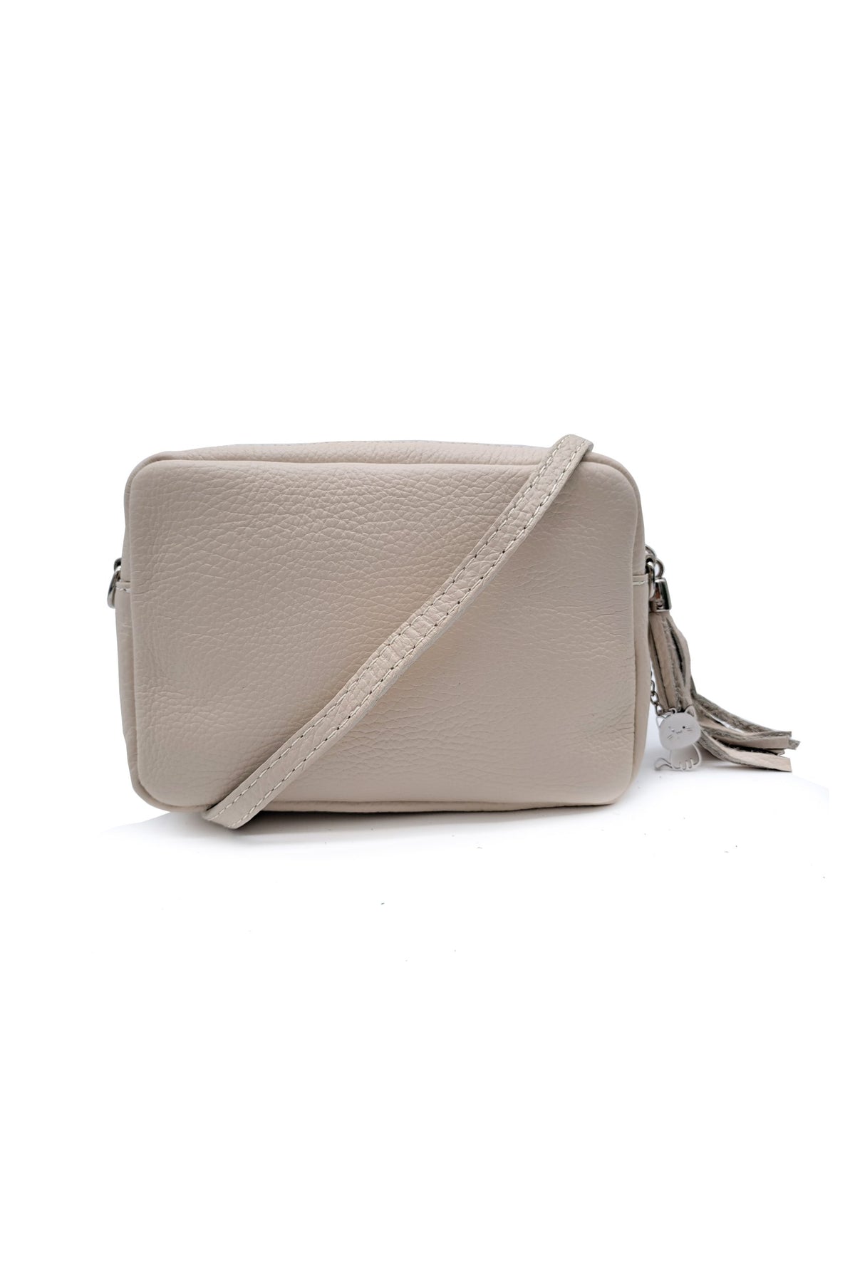 Mini Tassel Italian Genuine Leather Purse Crossbody Bag With Tassel - Beige image