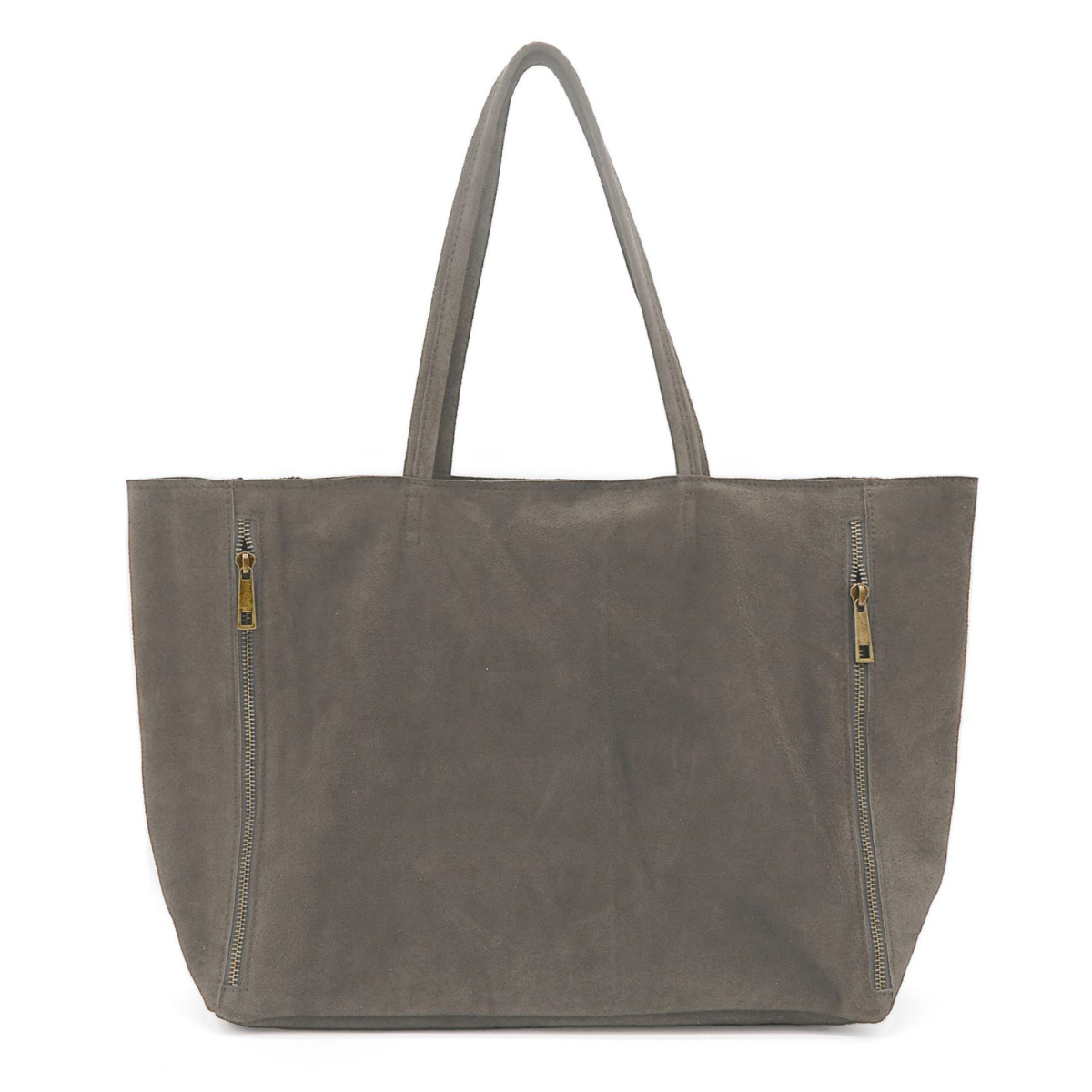 Italian Real Suede Large Handle Slouch Tote Shoulder Bag - TAUPE image