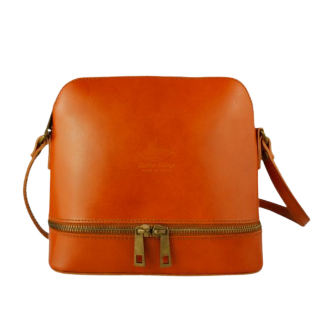 Stylish Zipper Detail Genuine Leather Crossbody Bag - TAN image