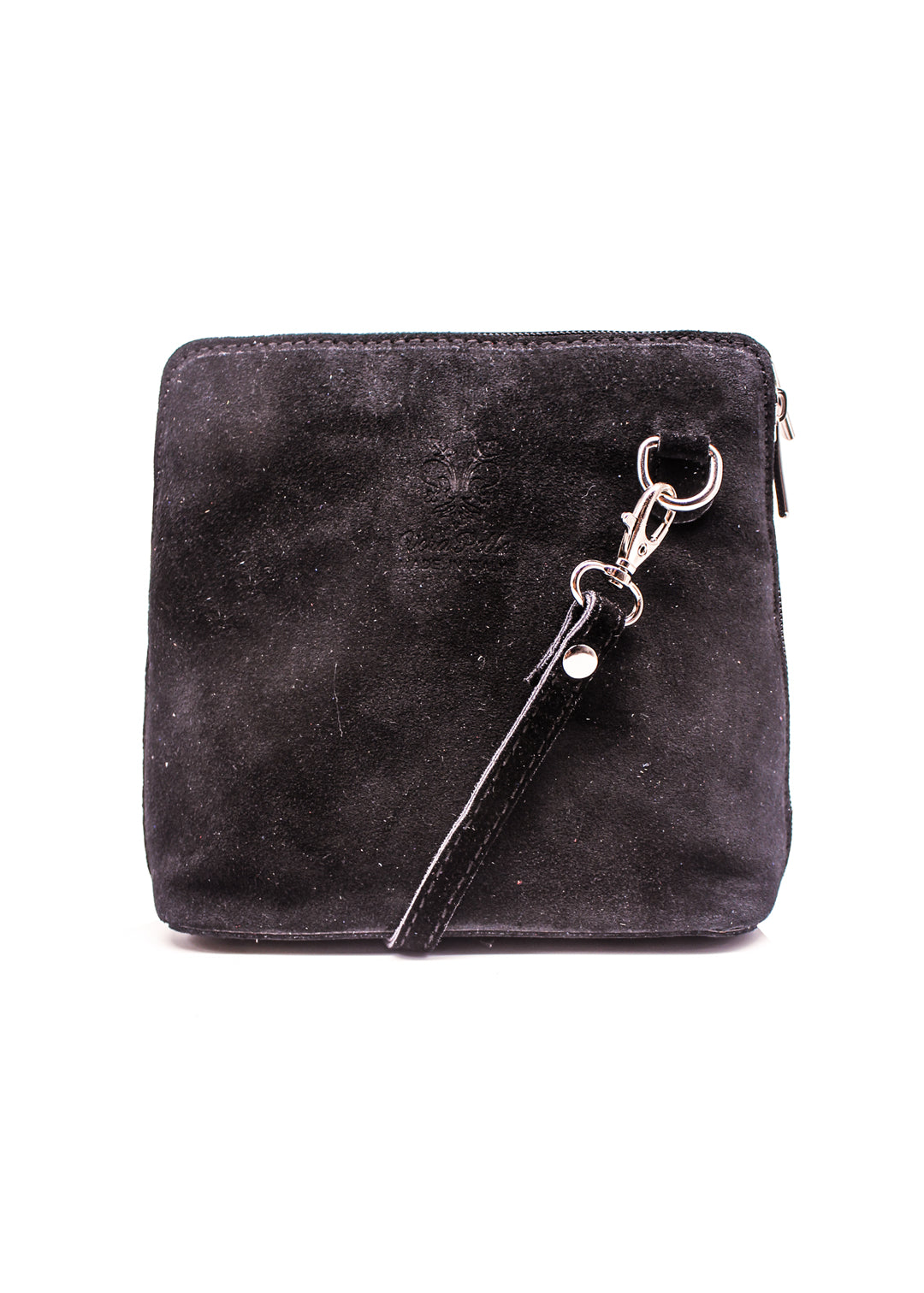 Small Genuine Italian Suede Leather Zip Around Crossbody Bag - Black image