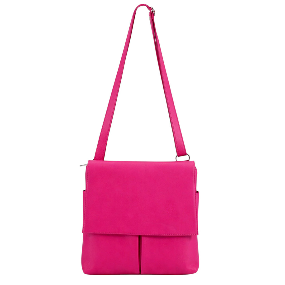 Genuine Leather Multi-Pocket Messenger Crossbody Bag - FUCHSIA image