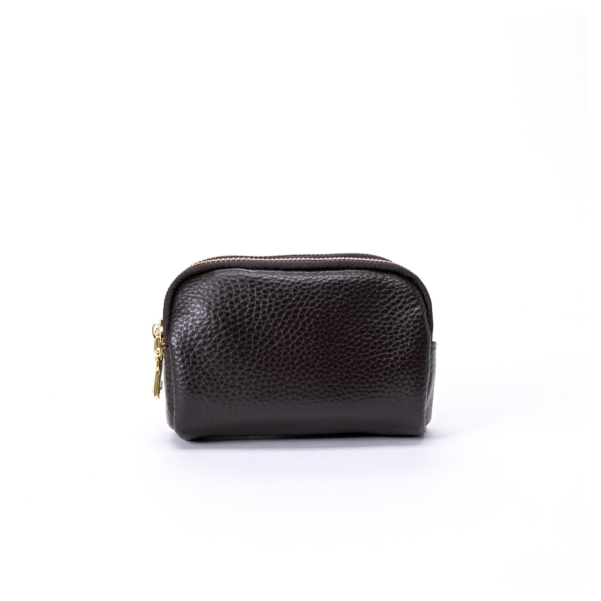 Genuine Leather Gold Tone Zippered Compact Pouch Purse - COFFEE image