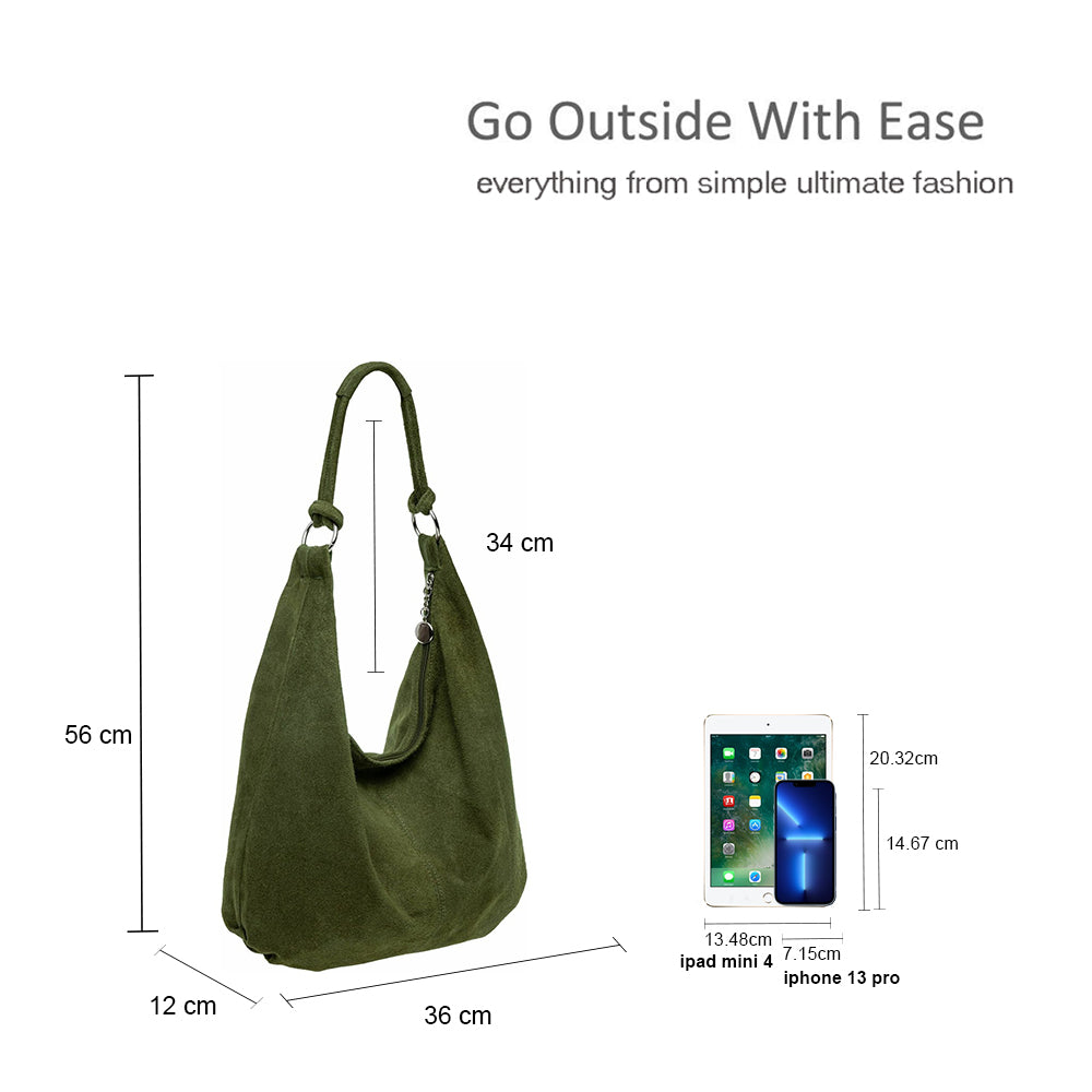 Large Slouch Italian Suede Leather Hobo Tote Bag image 2