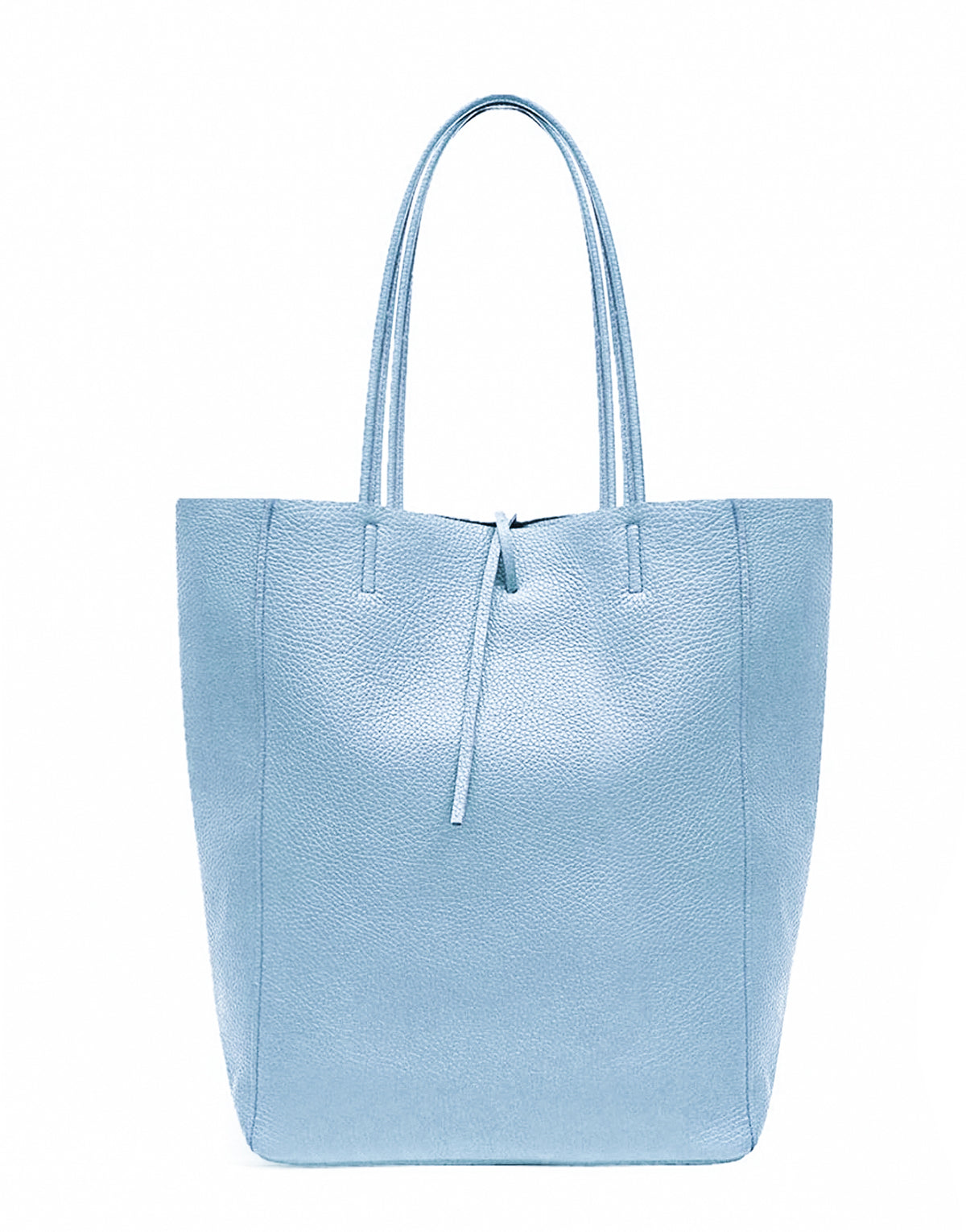 Soft Slouch Genuine Italian Leather Large Shopper Tie Closure Style Tote Handbag - Light Blue image