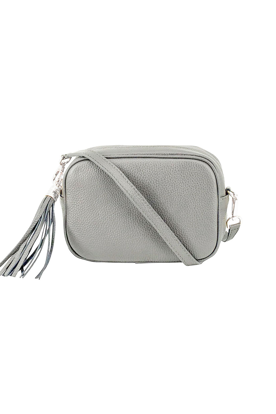Tassel Charm Genuine Italian Leather Camera Handbag Crossbody Bag - Light Grey image