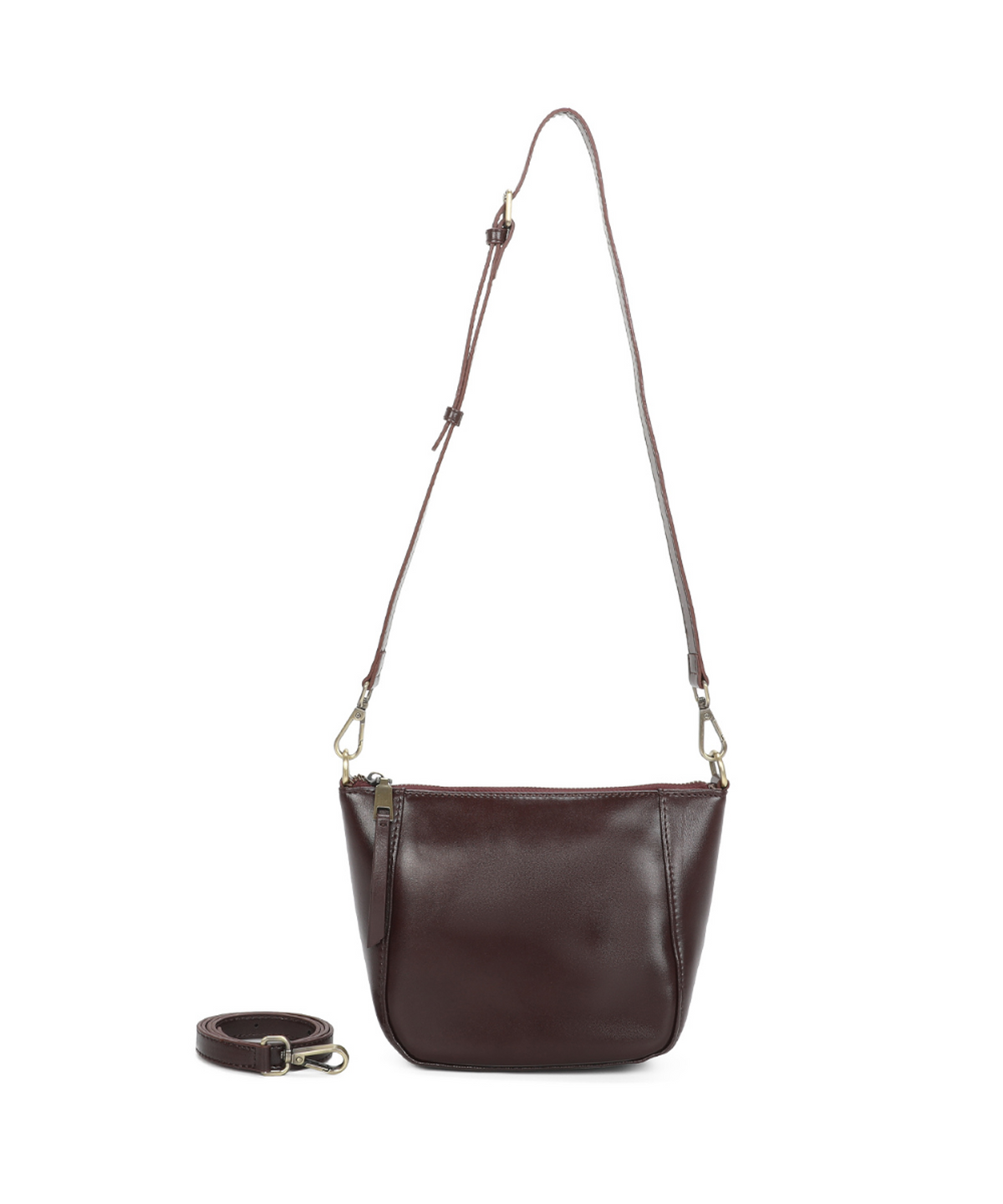 Adjustable Strap Sleek Genuine Leather Crossbody Bag - BURGUNDY image