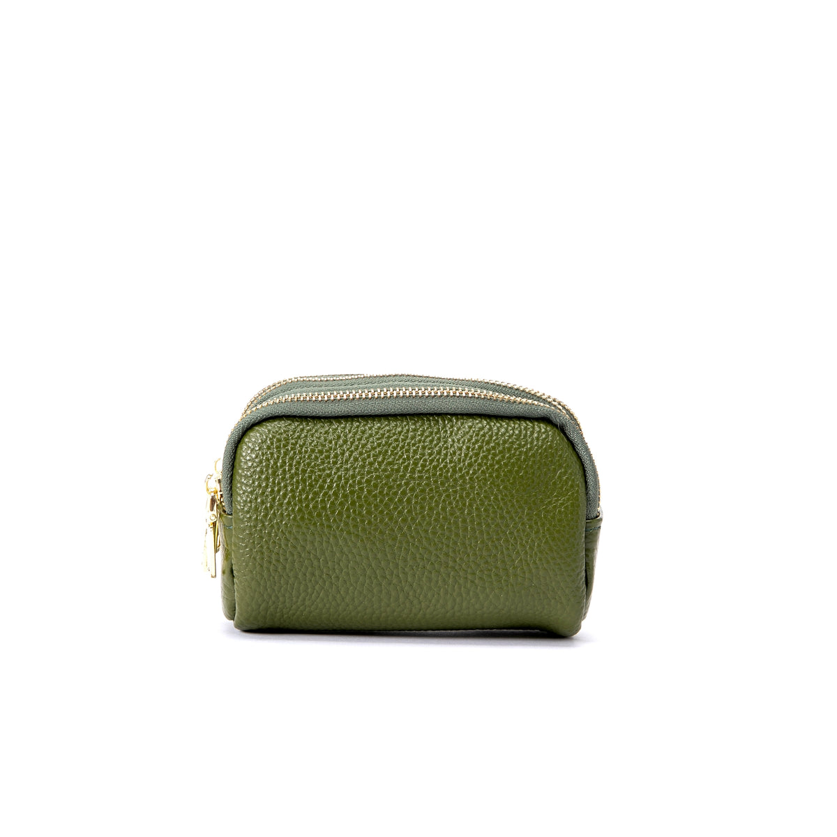 Genuine Leather Gold Tone Zippered Compact Pouch Purse - DARK GREEN image
