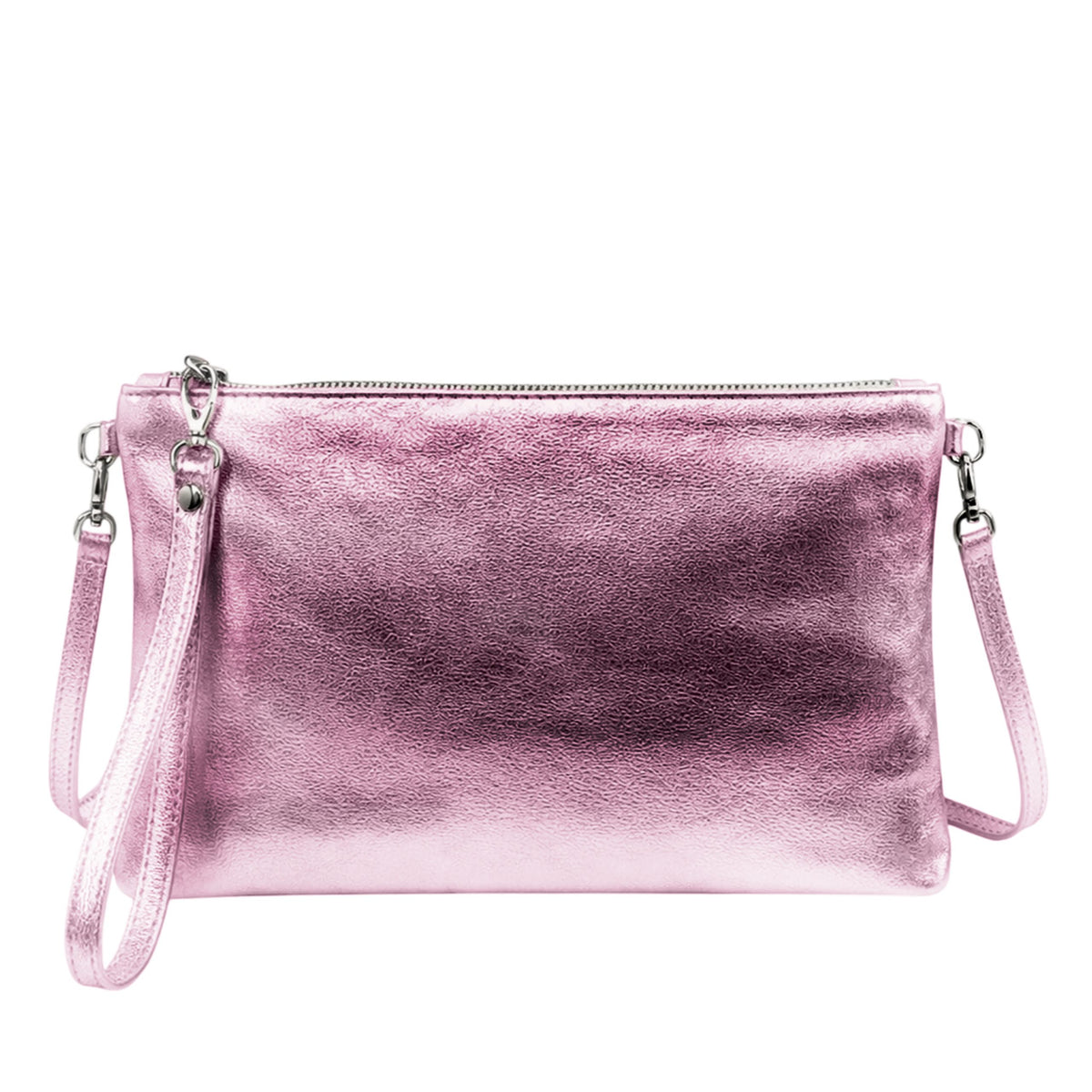 Genuine Metallic Leather Clutch Bag Small Shoulder Purse - PINK image
