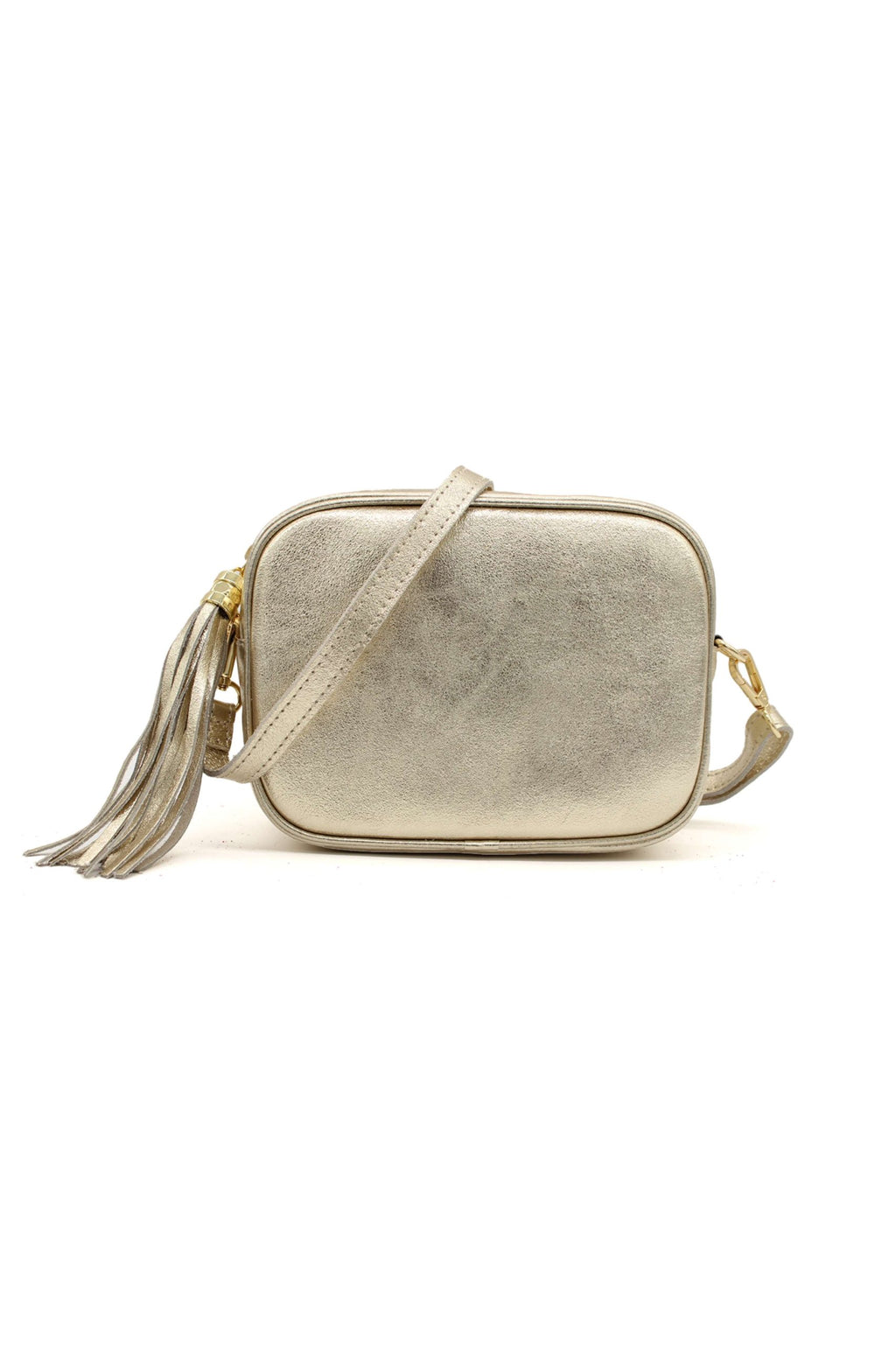 Italian Genuine Leather Crossbody Bag with Tassel Zipper - Gold image
