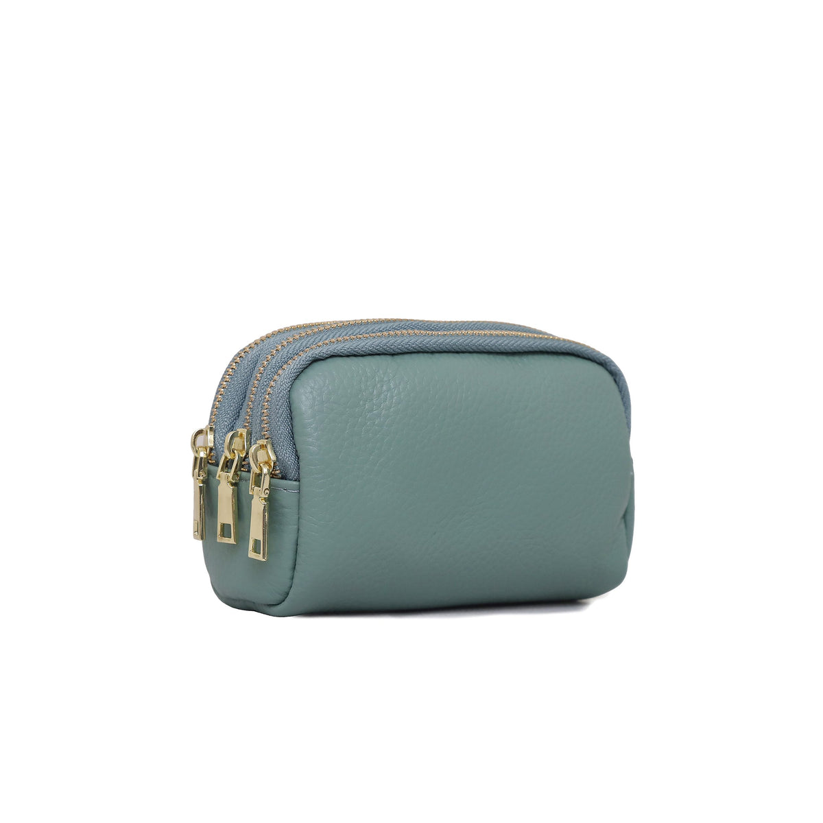 Genuine Leather Gold Tone Zippered Compact Pouch Purse - BLUE image