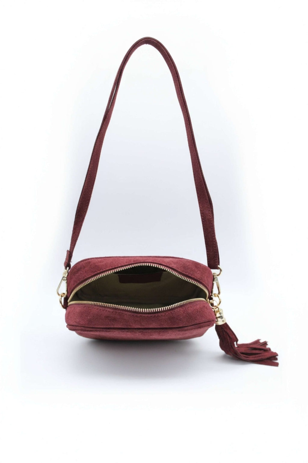 Genuine Italian Suede Leather Crossbody Bag with Tassel Zip image 5