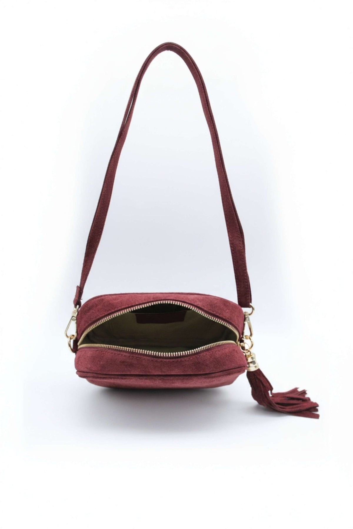 Genuine Italian Suede Leather Crossbody Bag with Tassel Zip image 5