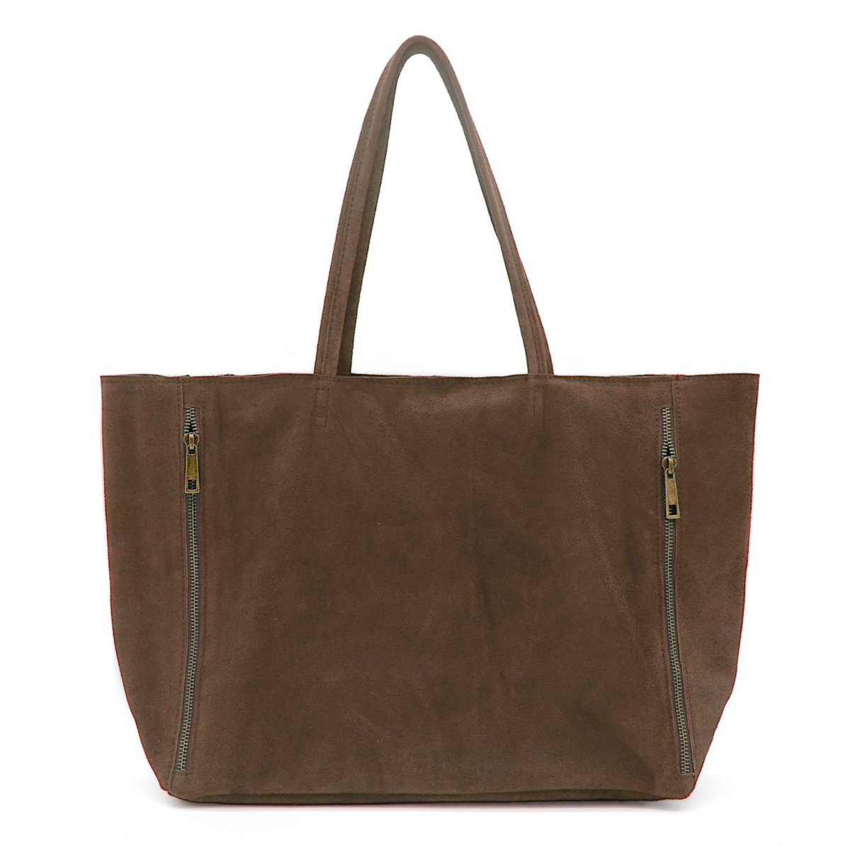 Italian Real Suede Large Handle Slouch Tote Shoulder Bag - BROWN image