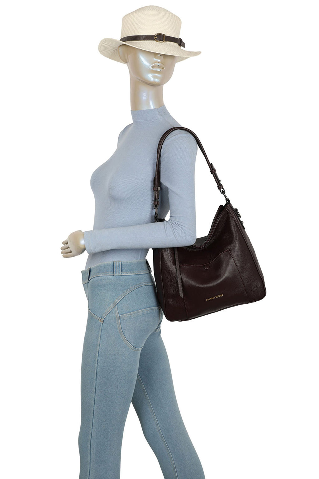 Genuine Leather Large Tote Shoulder Bag Front Pocket image 5
