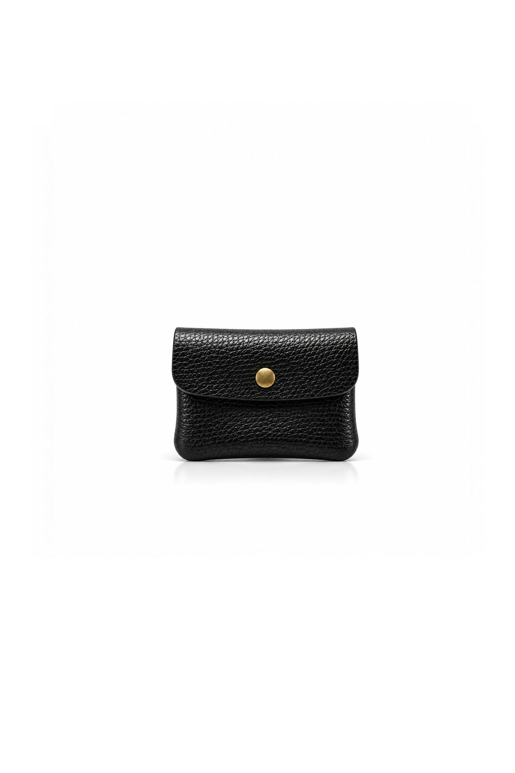 Genuine Italian Leather Compact Coin Purse with Snap Closure - Black Metallic image