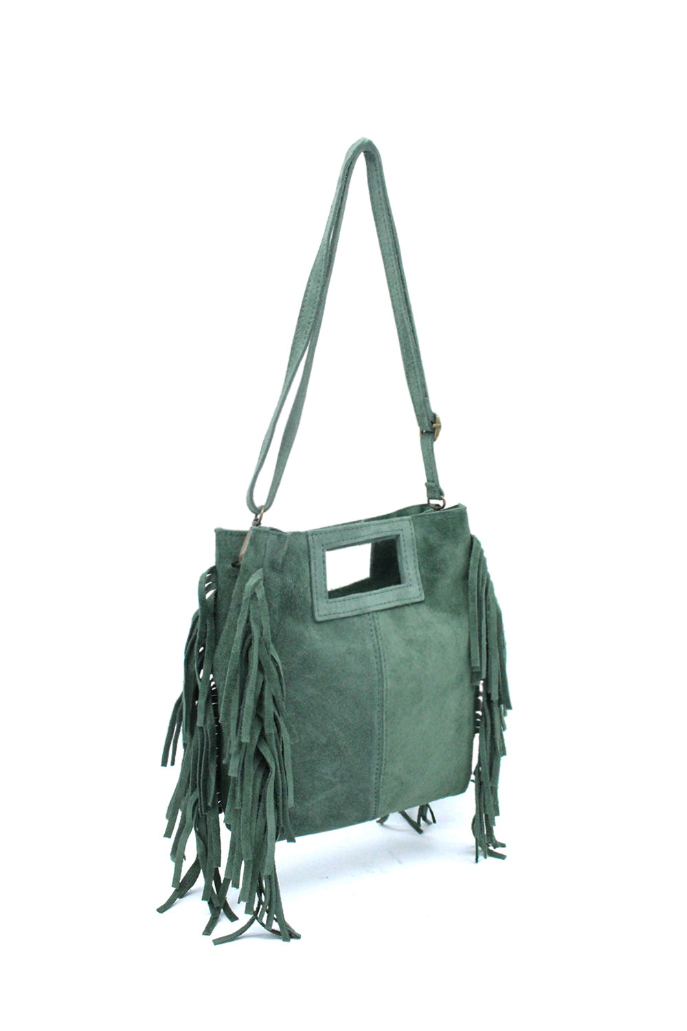 Genuine Italian Suede Crossbody Bag with Boho Fringe Design image 2