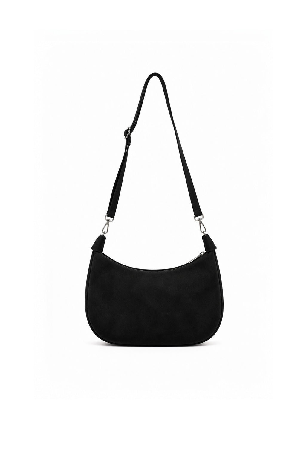 Genuine Italian Suede Hobo Shoulder Bag with Adjustable Stra - Black image