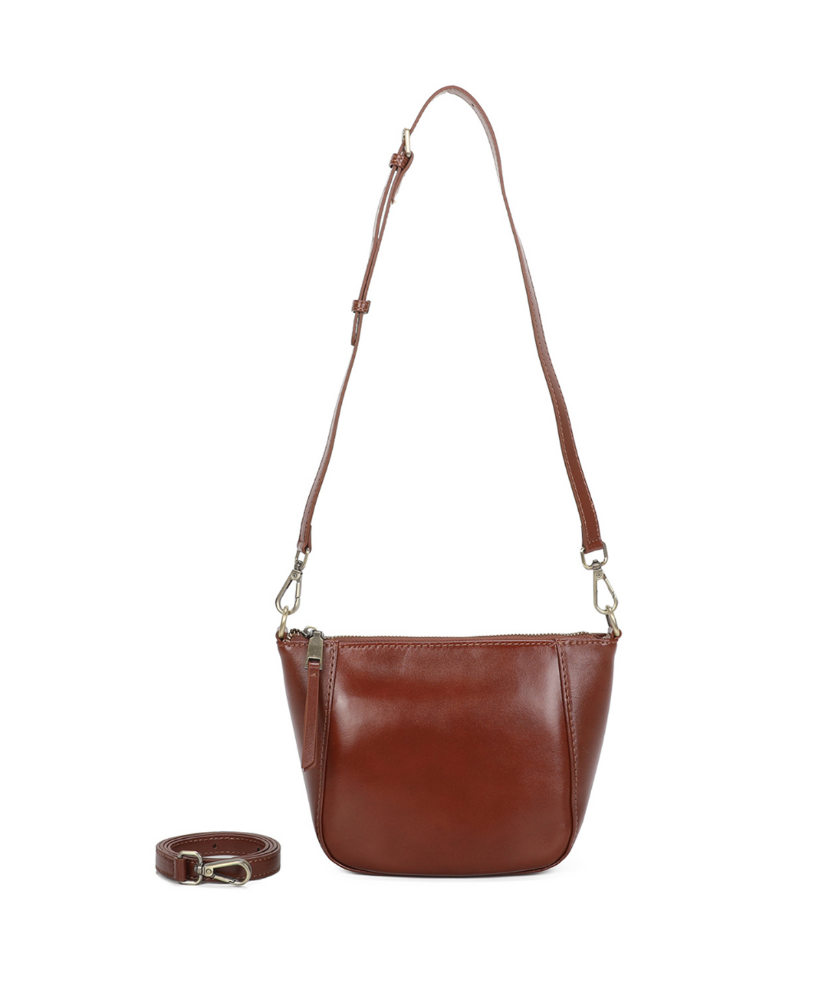 Adjustable Strap Sleek Genuine Leather Crossbody Bag - BROWN image