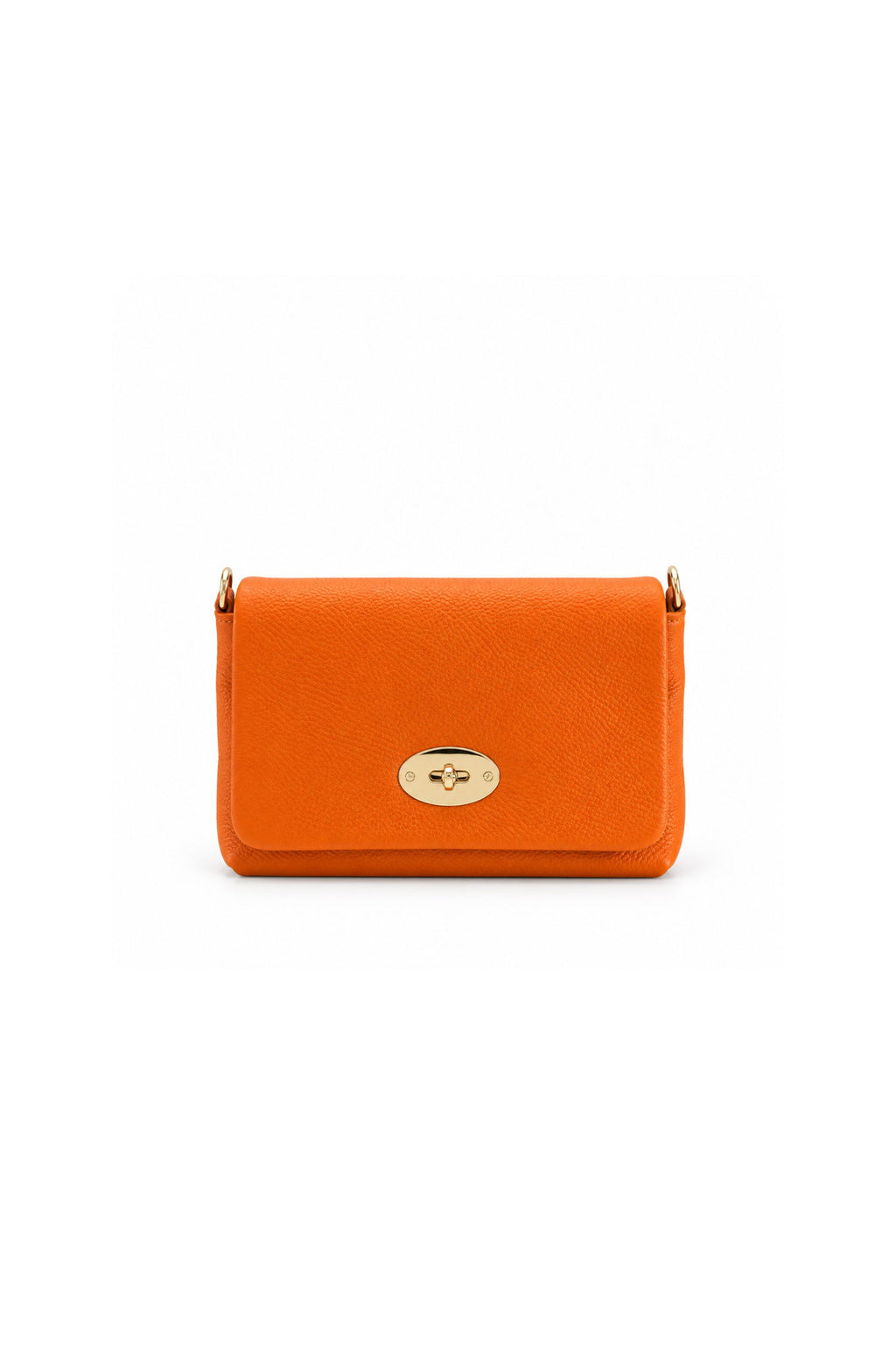 Genuine Italian Leather Flap Crossbody Bag with Turn Lock - Orange image