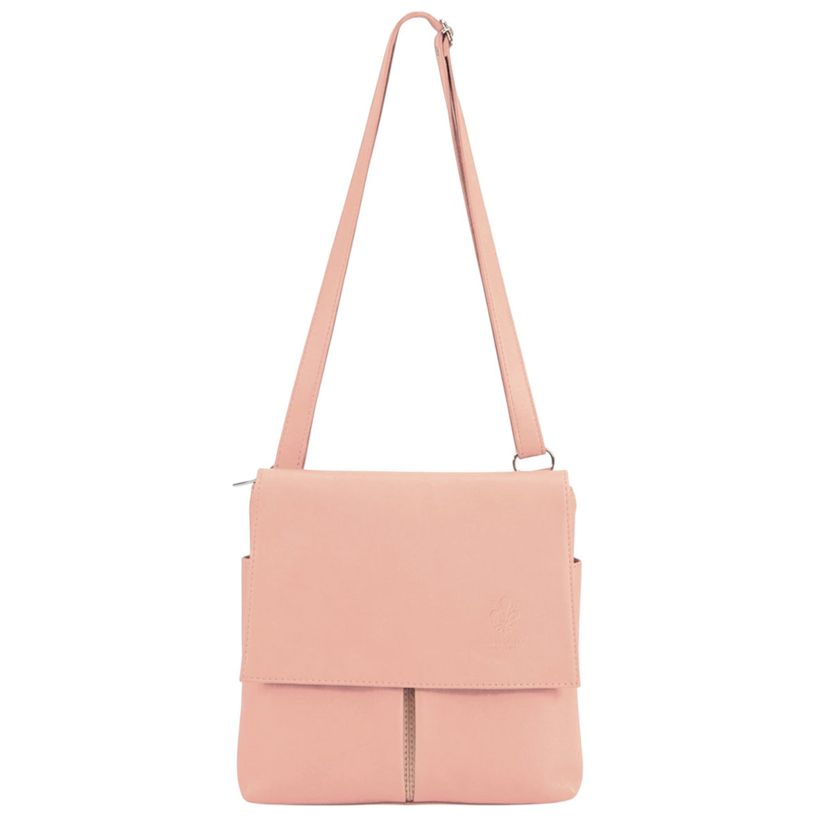 Genuine Leather Multi-Pocket Messenger Crossbody Bag - PINK image