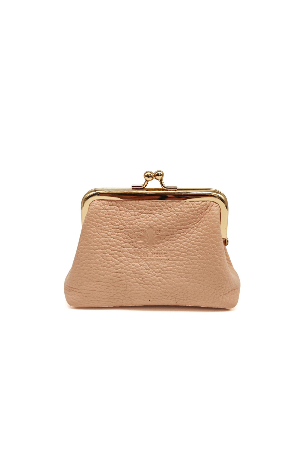 Genuine Italian Leather Coin Purse with Kiss Lock Frame - Pink image