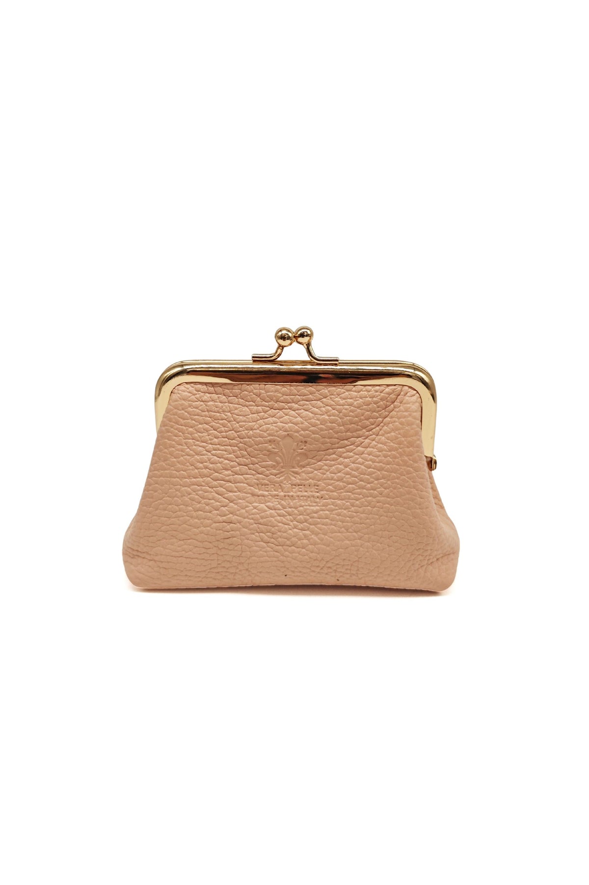 Genuine Italian Leather Coin Purse with Kiss Lock Frame - Pink image
