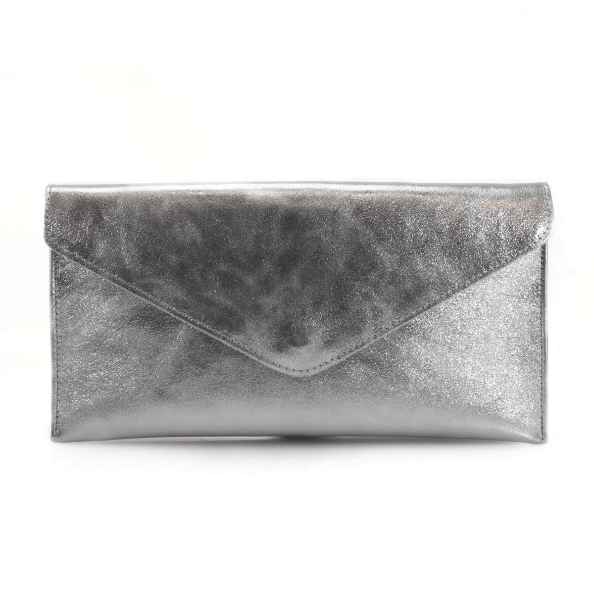 Shiny Envelope Real Leather Clutch with Long Chain Strap - Dark Silver image