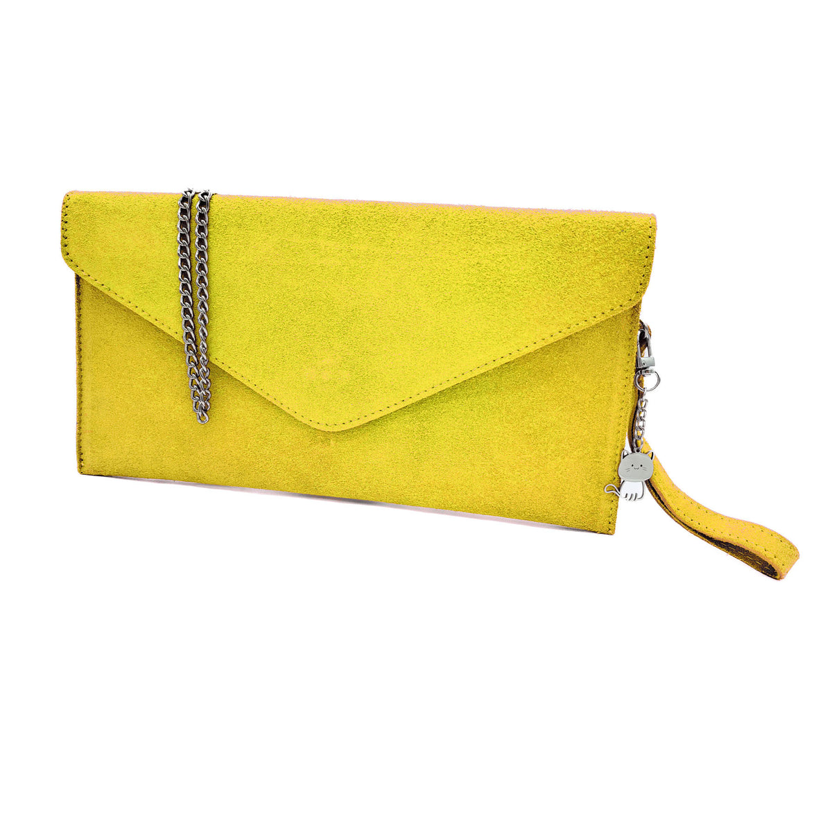 Genuine Italian Suede Envelope Style Cluth Bag Purse Flat Messenger Handbag - YELLOW image