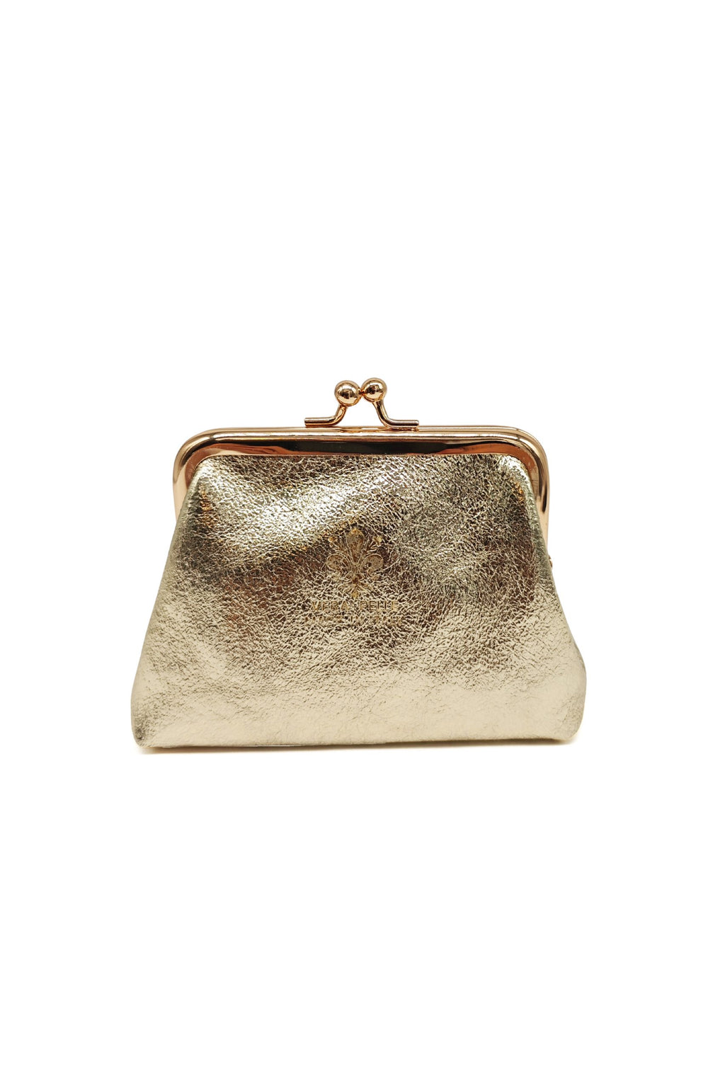 Genuine Italian Leather Coin Purse with Kiss Lock Frame - Gold image
