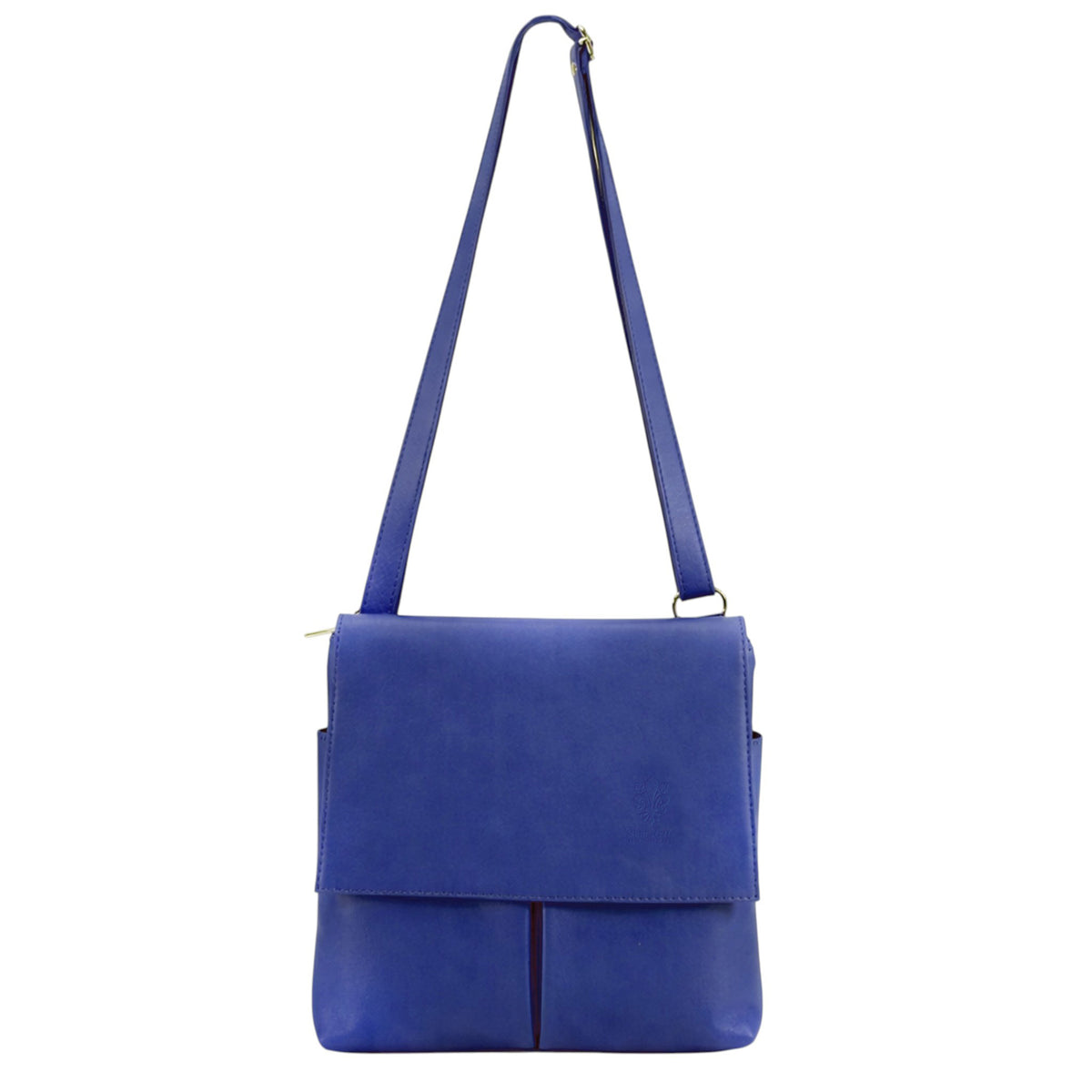 Genuine Leather Multi-Pocket Messenger Crossbody Bag - ROYAL BLUE image
