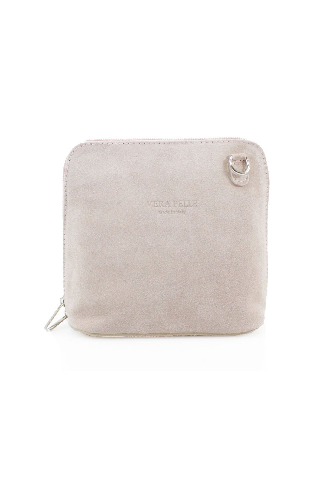 Small Genuine Italian Suede Leather Zip Around Crossbody Bag - Pink image