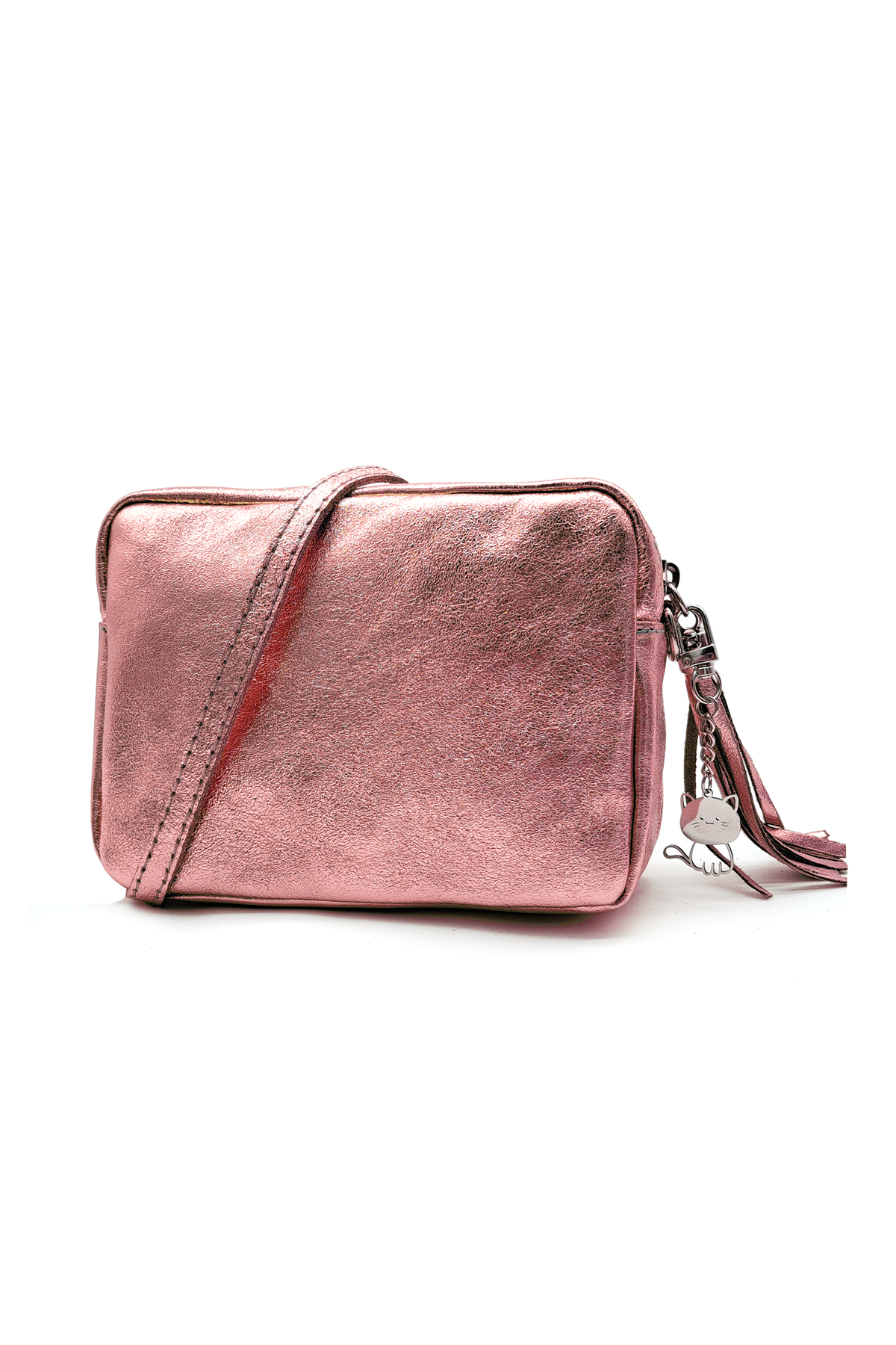 Mini Tassel Italian Genuine Leather Purse Crossbody Bag With Tassel - Pink Metallic image