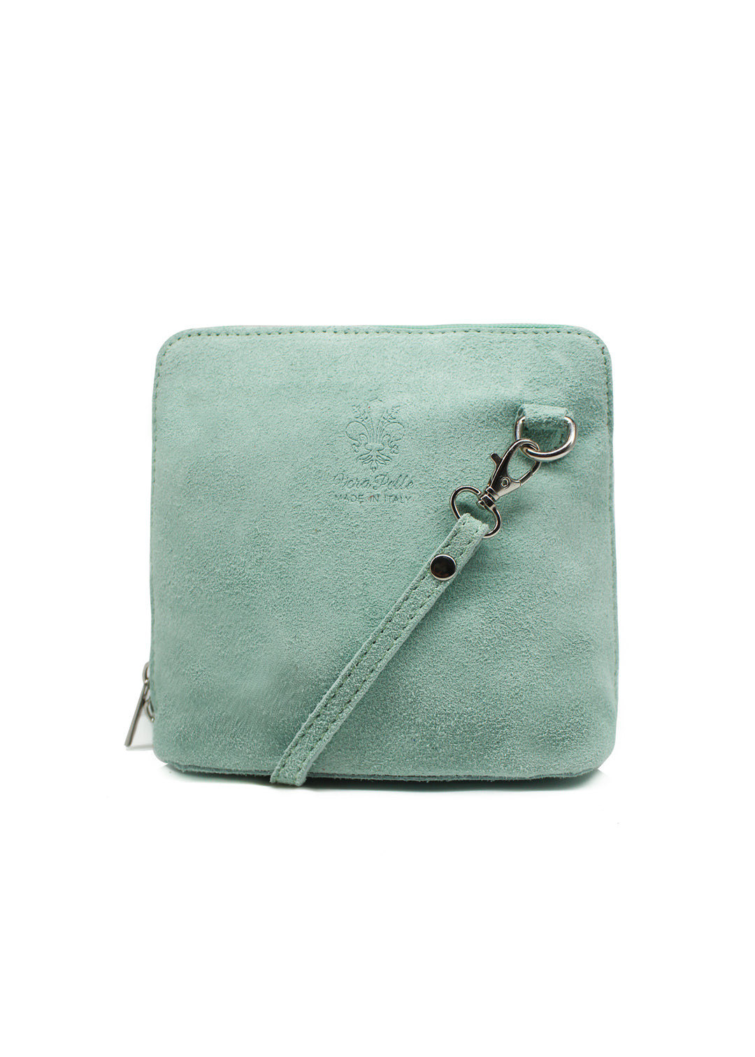 Small Genuine Italian Suede Leather Zip Around Crossbody Bag - MINT GREEN image