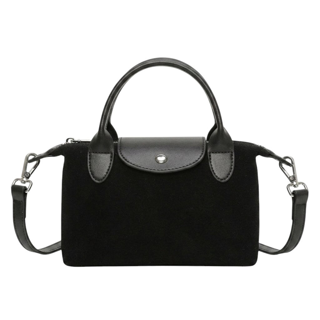 Genuine Suede Leather Classic Top Handle Crossbody Bag - BLACK image