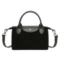Genuine Suede Leather Classic Top Handle Crossbody Bag - BLACK image