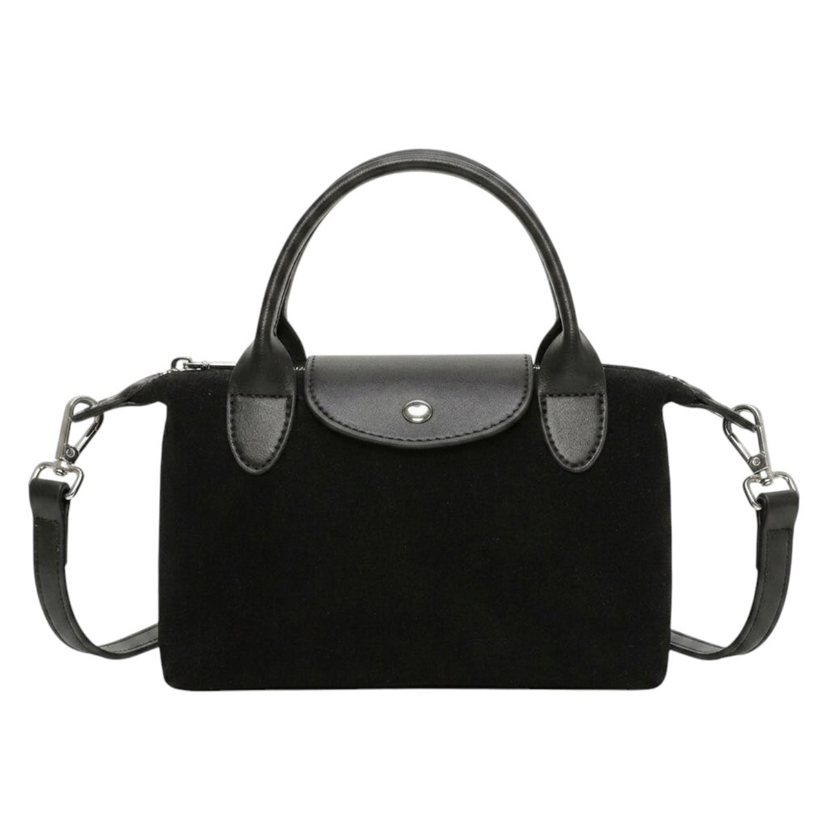 Genuine Suede Leather Classic Top Handle Crossbody Bag - BLACK image