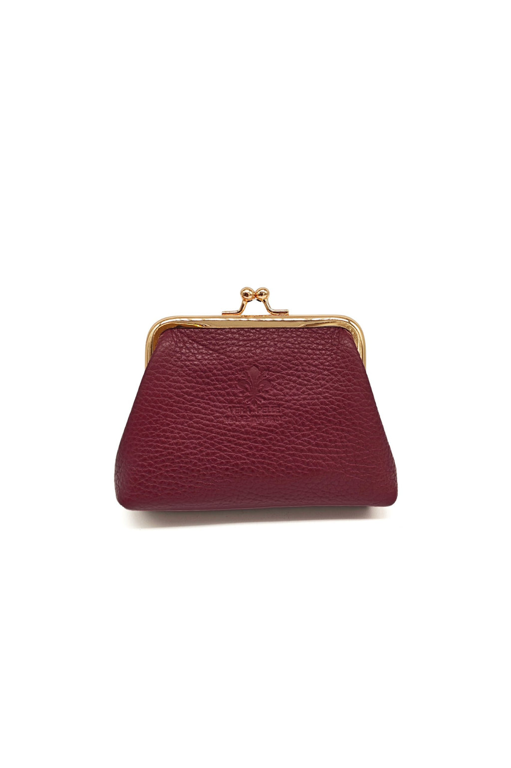 Genuine Italian Leather Coin Purse with Kiss Lock Frame - Burgundy image
