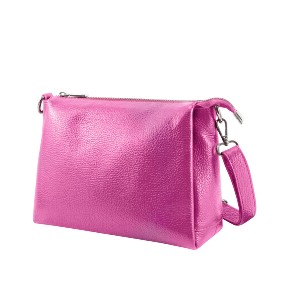 Genuine Leather Multi-Compartment Small Shoulder Handbag - FUCHSIA image