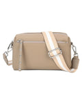 Metal Accents Genuine Leather Rectangular Crossbody Bag - ALMOND image