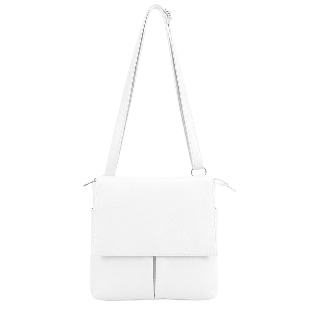 Genuine Leather Multi-Pocket Messenger Crossbody Bag - WHITE image