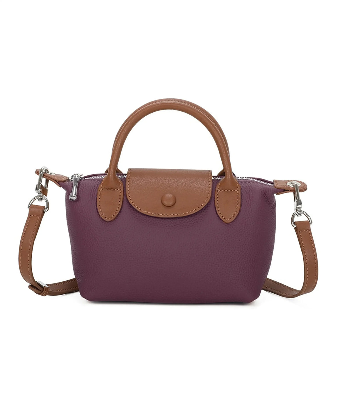 Dual-Tone Design Compact Genuine Leather Handbag - PURPLE image