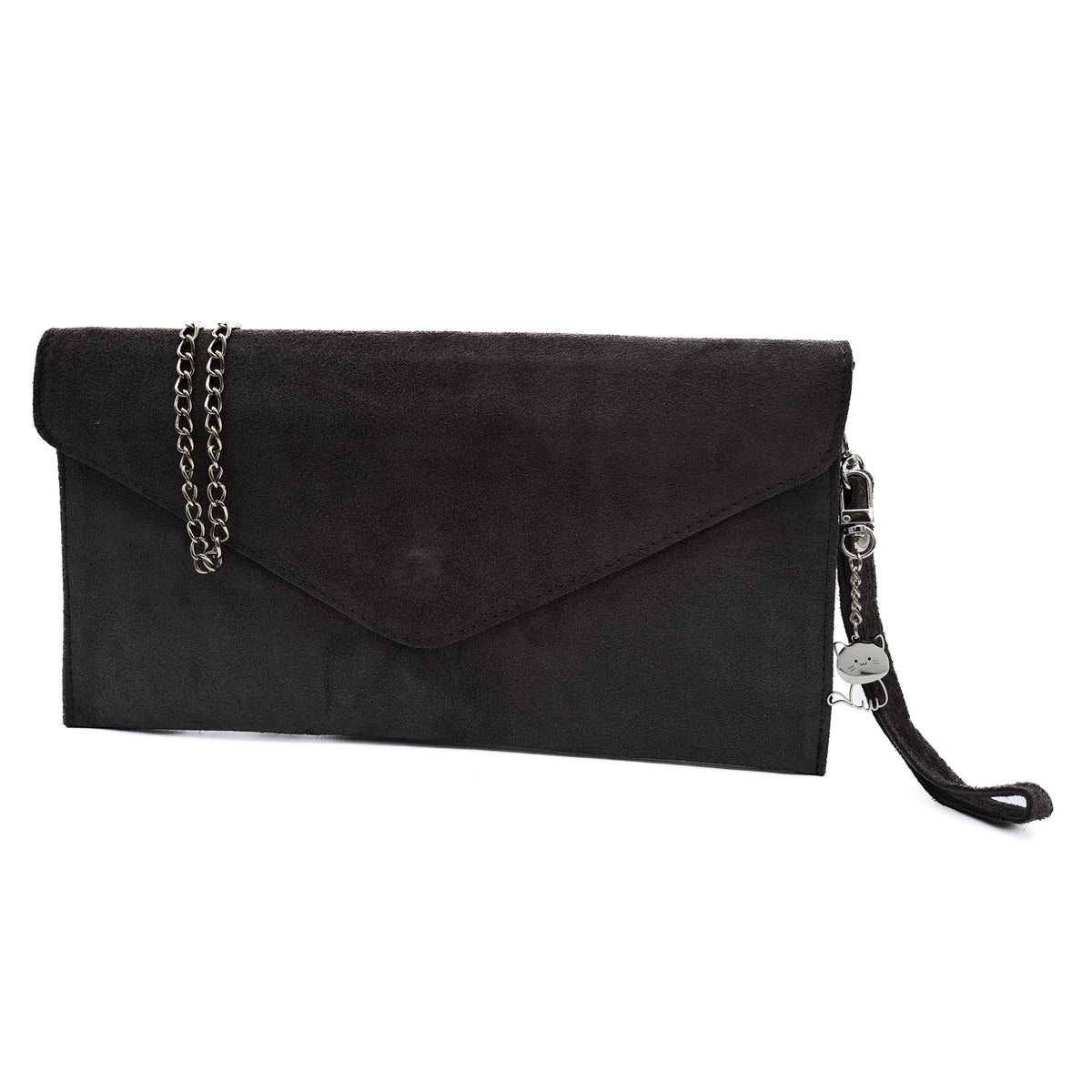 Genuine Italian Suede Envelope Style Cluth Bag Purse Flat Messenger Handbag - BLACK image