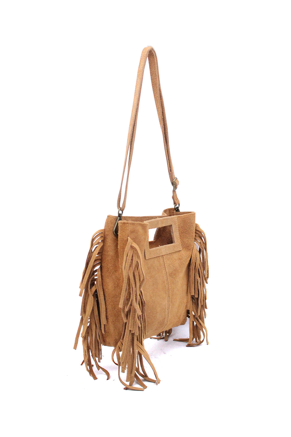 Genuine Italian Suede Crossbody Bag with Boho Fringe Design image 6